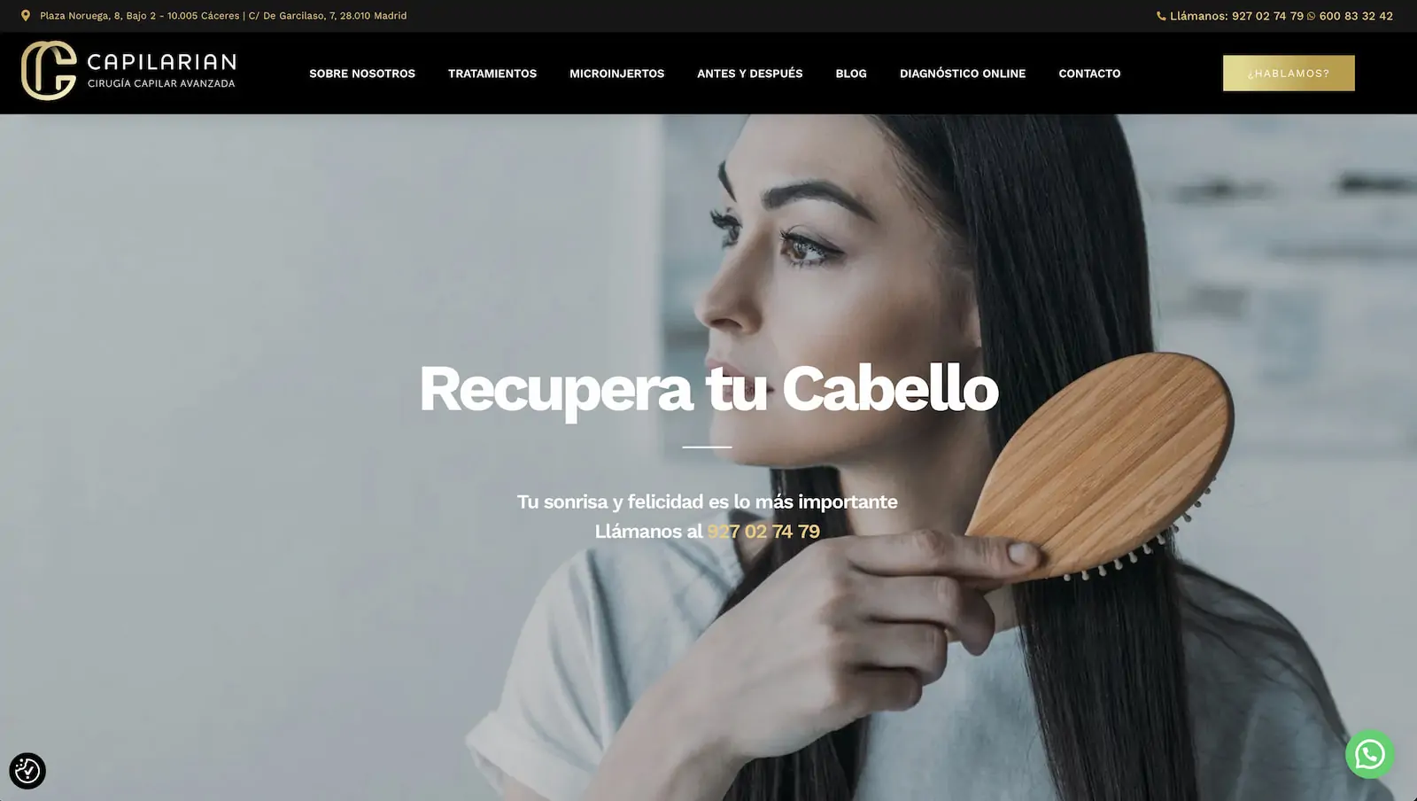 Proyecto de Diseño de página web Capilarian Cáceres, agencia de diseño web en Cáceres