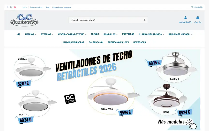 Mantenimiento prestashop: proyecto Iluminación y ventiladores · PrestaShop