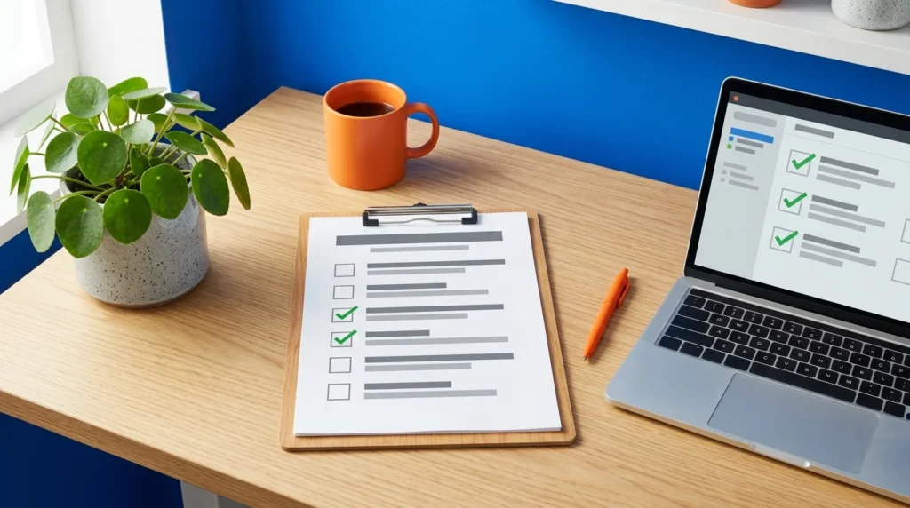 Checklist mensual para el mantenimiento de una página web con copias, seguridad y velocidad.