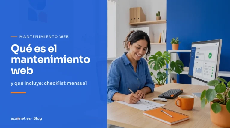 Qué es el mantenimiento web: técnico revisando actualizaciones y copias de seguridad de una página de empresa.