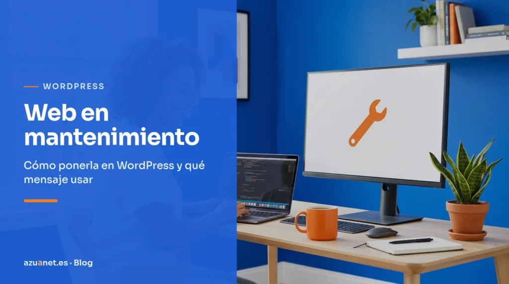 Web en mantenimiento con aviso temporal mientras se actualiza una página WordPress.