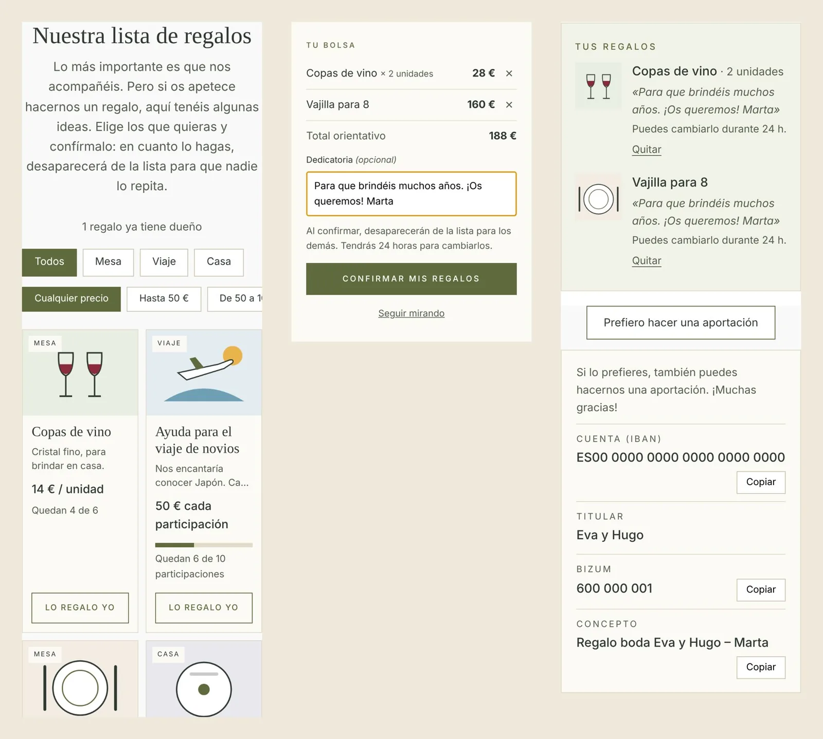 Lista de bodas online con regalos que no se repiten